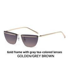 (Gray Tea)Elegantes gafas cuadradas de metal con lentes Uv400 y PC para actuaciones en el escenario de fiestas
