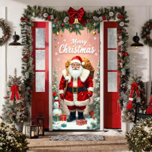 Christmas Door Cover Santa Pattern Elastic Fabric 35x72 inch
