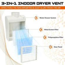 Kit de Ventilação para Secadora de Roupas Elétrica 3 em 1, Caixa de Ventilação com Filtro de Tela, Sistema de Gaveta de Água & 5 Filtros