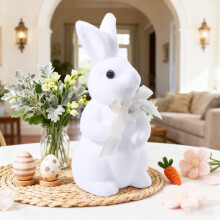 Easter Bunny Figurine Realistic Plush Fur White 1PC