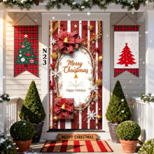 Christmas Door Cover Santa Design Elastic Fabric 35x72 inch