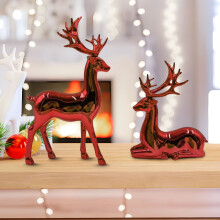Christmas Deer Ornaments Indoor Plastic 2 pcs