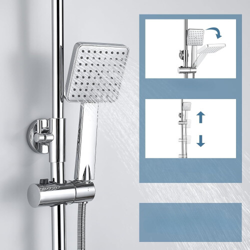 Duschset Regendusche mit Handbrause Chrom 8x4 Zoll Silber — duschset chrom, regendusche set, handbrause dusche 2
