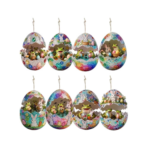 Easter Bunny Egg Charm Set Wooden Keychain 1pc