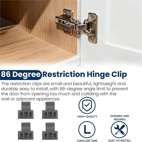 100 Pack 86 Degree Angle Restrictor Restriction Clips for Cabinet Doors - Hinge Restraints 2