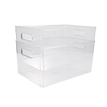 2Pcs Plastic Kitchen Pantry Cabinet,Refrigerator or Freezer Food or Book Storage Bins with Handles-Organizer for Snacks
