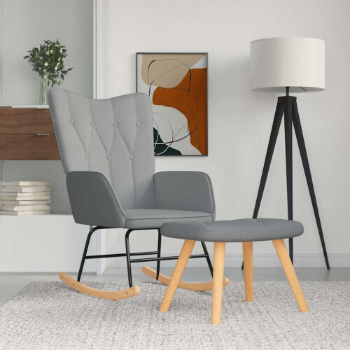 VidaXL vidaXL Schaukelsessel mit Hocker Hellgrau Stoff
