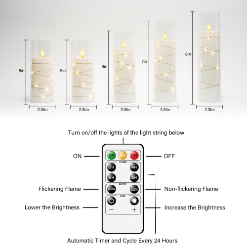 Grey Flameless Candles with Star String and Auto Timer 1