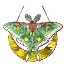 Spanish Moon Pendant Stained Acrylic Window Hanging, Butterfly Wall Decor for Butterfly Lovers Housewarming Gift S A