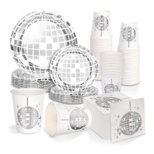 Disco Party Supplies Tableware Set Disco Dinner Plate Napkin Fork Disco Birthday Rock Dance Music Party, 150 PCS