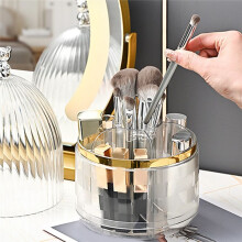 Rotierender Make--Pinselhalter-Organizer mit Deckel, 360 Drehbarer, Staubdichter Make--PinselbehäLter mit Transparenter Acrylabdeckung,B