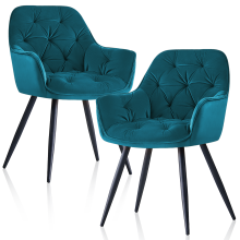 Set of 2 Dining Chairs Velvet Padded Seat Teal