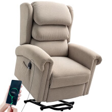 Velvet-Feel Electric Riser Recliner Chair - Khaki