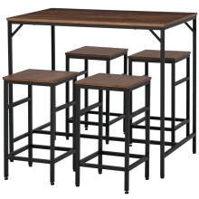 5-Piece Breakfast Bar Table and Stools Set, Space Saving Compact Dining Furniture for Small Spaces, Rustic Brown