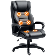 Office Chair with 6-Point Massage, PU Leather Computer Desk Chair with Padded Seat and Armrest, Tilt Function, Black