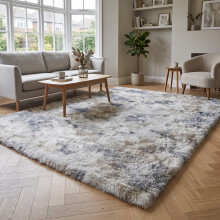 (LIGHT GREY- TYE DYE, 200X290 CM) Extra Large Rugs Fluffy Shaggy Living Room Rug
