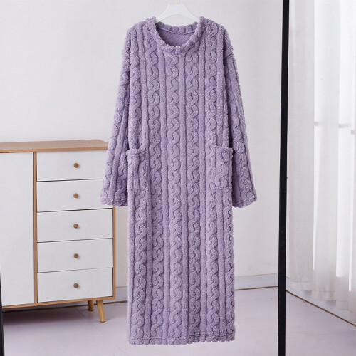 Women's Solid Purple Long Robe Winter Loose Bathrobe One 1