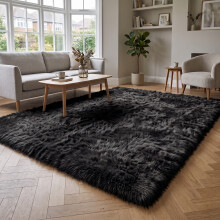 (BLACK, 200X290 CM) Extra Large Rugs Fluffy Shaggy Living Room Rug