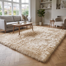 (BEIGE, 200X290 CM) Extra Large Rugs Fluffy Shaggy Living Room Rug