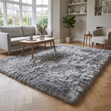(LIGHT GREY, 200X290 CM) Extra Large Rugs Fluffy Shaggy Living Room Rug