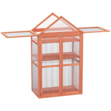 Garden Cold Frame Polycarbonate Greenhouse with Adjustable Shelves, Double Doors, Openable Top Covers, 80 x 47 x 138cm, Orange