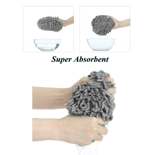 Chenille Hand Towels Microfiber 2-Pack Grey White 2