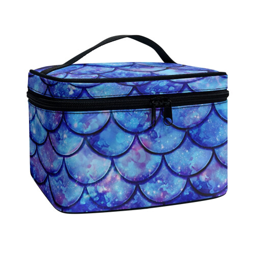 Blue Scale Top-Handle Cosmetic Bag with Brush Slots 1