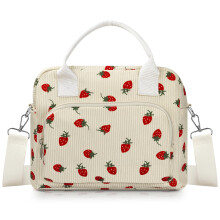 Strawberry Corduroy Insulated Lunch Box for Women 12L