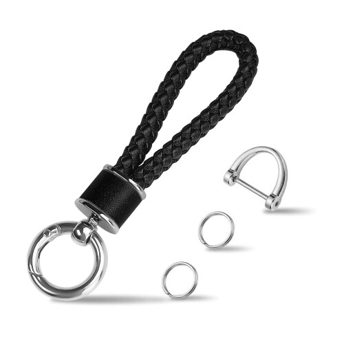 Leather Weave Keychain with Rotatable D-ring and
