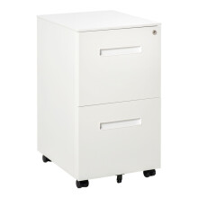 Metal Mobile File Cabinet with Wheels, Lockable 2 Drawer Filing Cabinet for A4, Legal, Letter, Home Office, 39 x 48 x 67cm, White