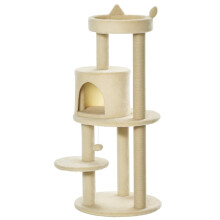 104 cm Cat Tree, Cat Condo Tree Tower, Cat Activity Centre with Scratching Posts, Plush Perches, Hanging Ball - Cream White