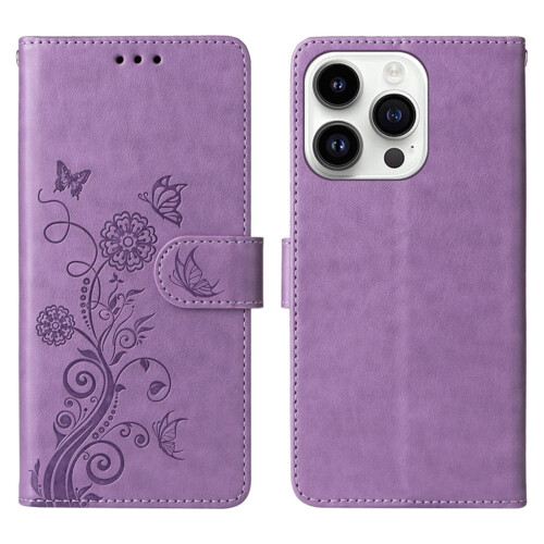 Purple Butterfly Flower Leather Phone Case for iPhone 14 1