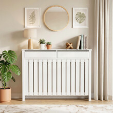 HOMCOM Large Radiator Cover with Drawers and Vertical Slats 119 x 19 x 93cm