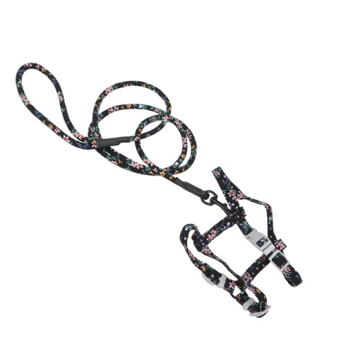 Cat Harness and Leash Set Japanese Style Black Flower 2
