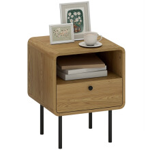 Bedside Table with Drawer and Open Shelf - Oak
