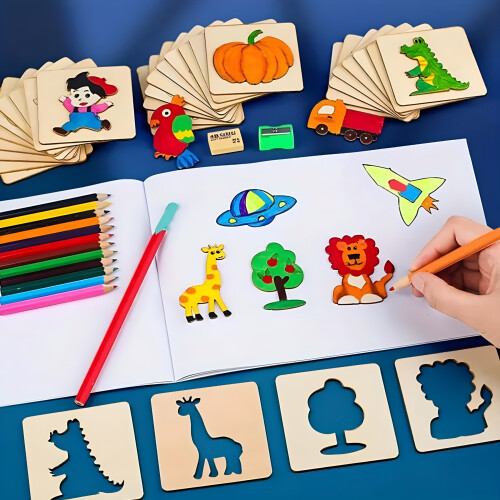 Kids Drawing Stencils Set Wooden Reusable 20 Pieces 2