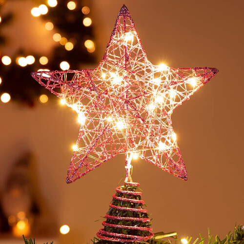 LED Star Tree Topper Pink Metal 10 Inch 1