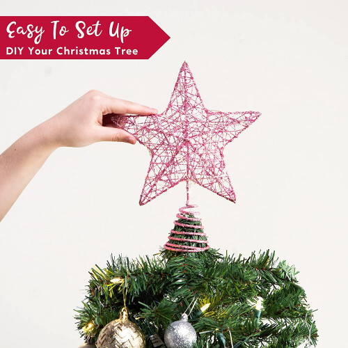 LED Star Tree Topper Pink Metal 10 Inch 2