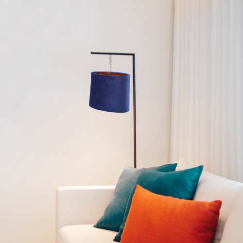 Navy Blue Oval Lampshade Rectangular Table Office 2