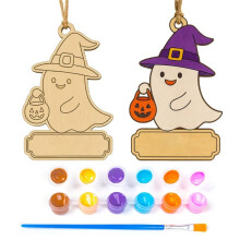 Personalized Halloween DIY Paint Kit Unfinished Wood Witch Cauldron Ornament with 6 Acrylic Paints Brush B