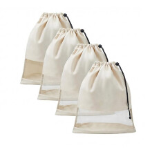 4 Pcs Shoe Bags for Travel with Clear TPU Window & Drawstring Closure Fits for Most Shoes, Washable & Reusable Shoe Bags