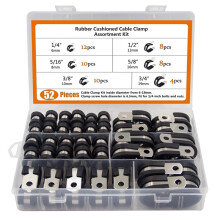 52pcs Cable Clamps Assortment Set 304 Stainless Steel Rubber Cushion Pipe Clamps for Wires Hoses Tubes Auto Marine Home