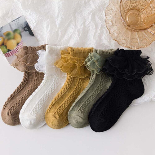 Girls Ruffle Socks Cotton Turn Cuff 5 Pack 1