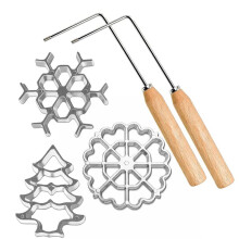 Bunuelos Mold with Handle Rosette Iron Set, Aluminum Cookie Cutter Waffle Making Kit with 3 Holiday Molds