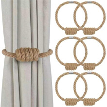 6PCS Magnetic Curtain Tiebacks, Decorative Jute Curtain Holdbacks for Draperies, for Home Bedroom Decor Jute