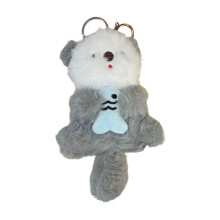 Otter Plush Keychain with Fish Charm Soft Plush Metal Ring