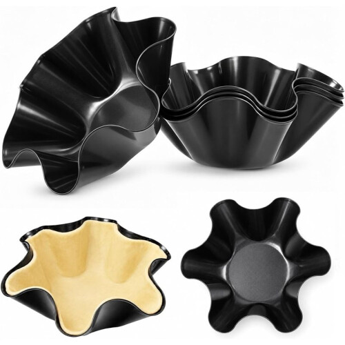 Conjunto de 6 Tigelas Antiaderentes para Tacos de 16,5 cm (6,5 Polegadas) Na Cor Preta, Ideais para Tortilhas e Tostadas, Perfeitas para Assar em Casa
