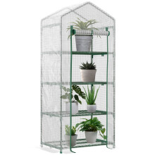 4 Tier Mini Greenhouse, Portable Compact Green House with Steel Frame, PE Cover, Roll-up Door, 70 x 50 x 160 cm, White