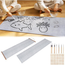 5 Pcs Water Drawing Writing Canvas Set: 2 Magic Canvas Paint with Water 13.7x55 Inch with Magnetic Frames, 5 Water Pens
