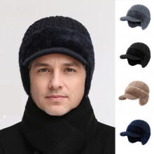 Winter Knitted Hat with Ear Flaps and Brim for Men and Women